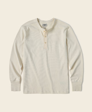 Vintage long-sleeve henley shirt with three-button placket, light cream color