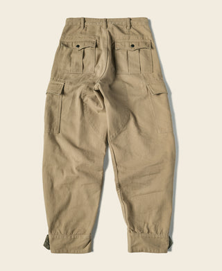 Khaki relaxed fit field pants, back view with cargo-style pocket panels.