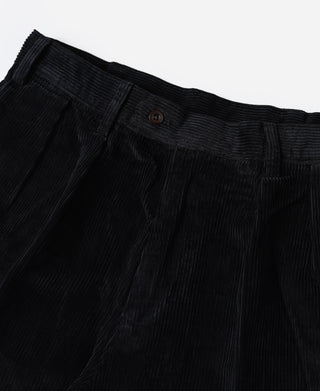 Black corduroy trouser waistband with button closure