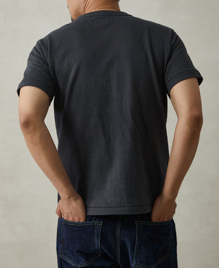 Men's vintage black athletic T-shirt back view with crew collar