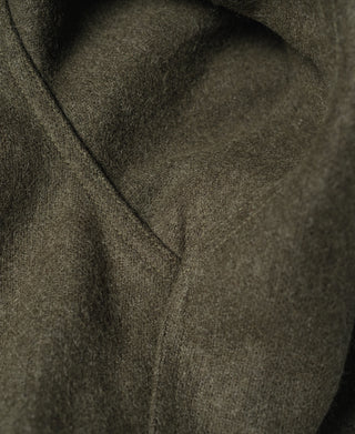 Olive green tanker jacket fabric texture close-up with visible woven weave