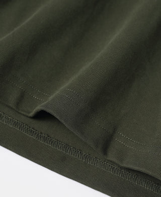 Olive quarter-zip long-sleeve t-shirt hem with stitched edge detail