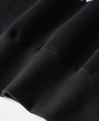 Black sweatshirt fabric and ribbed hem detail with subtle texture