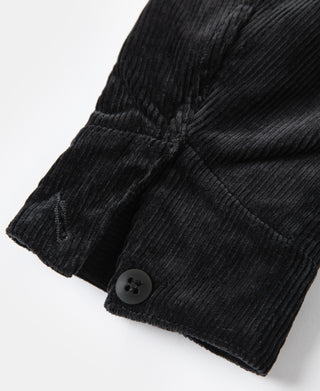 Black corduroy jacket sleeve cuff with elastic and black button