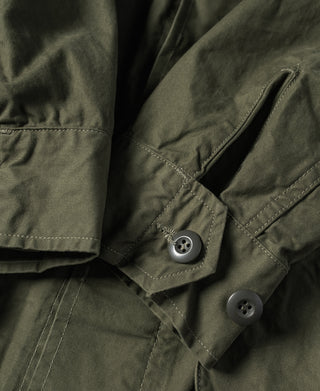 Olive fatigue jacket sleeve cuff strap with button and stitched tab