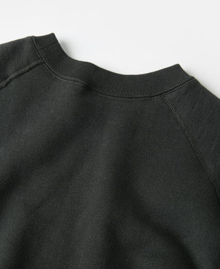 Dark crewneck raglan sleeve sweater with ribbed collar and seam detail