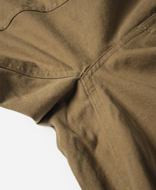 Khaki cotton canvas gusseted crotch seam detail for climbing pants