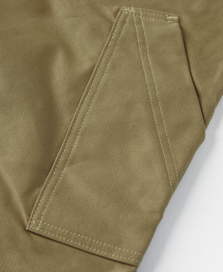Khaki deck pants side pocket panel with contrast-stitched seams