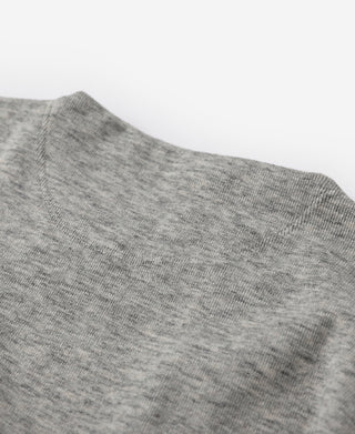 Gray heather henley shirt back neck with curved collar seam