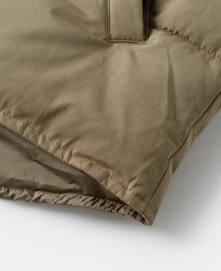 Khaki padded vest hem with visible stitched quilting edge