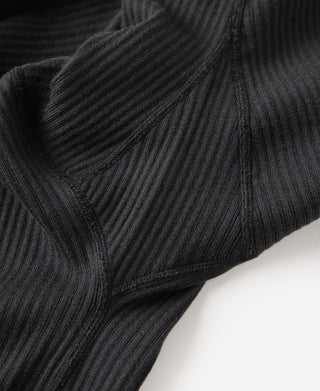 Black ribbed sleeve cuff knit close-up with stitching lines