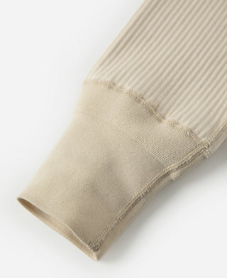 Ribbed henley T-shirt sleeve cuff with folded hem, light apricot