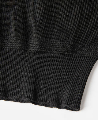Black wool sweater hem with ribbed cuff edging