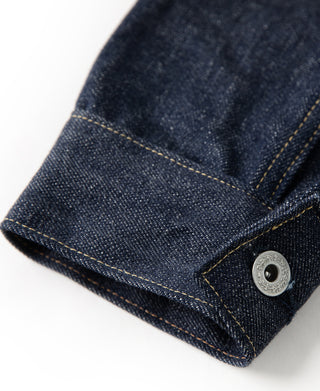 WWII Type 1 selvedge denim jacket, dark indigo, sleeve cuff with buttoned placket
