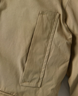 Khaki polar down parka with vertical chest pocket and stitched panel