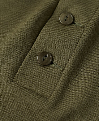 Olive wool cuff placket detail with two buttons