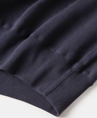 Navy heavyweight knit sweater with ribbed hem and folded cuff detail
