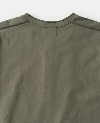 Light olive long-sleeve henley shirt back with crew neck