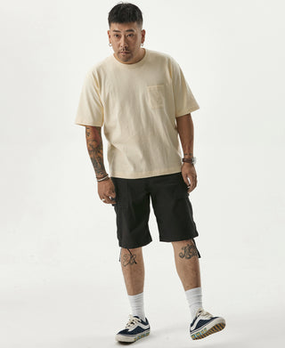 Apricot cotton pocket t-shirt, crewneck, short sleeves, front view