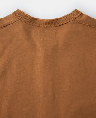 Long-sleeve henley shirt with ribbed crew neckline in orange
