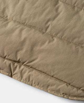 Khaki quilted baffle stitching detail with padded textured surface