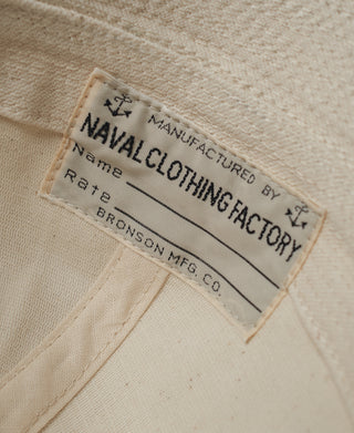 White dixie cup hat interior label, NAVALCLOTHINGFACTORY tag details