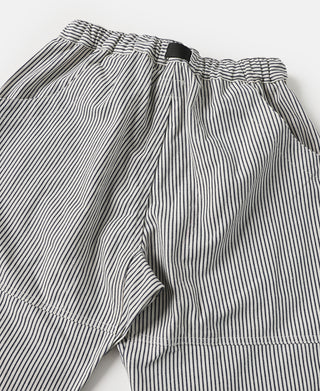 Striped loose pants with gathered elastic waist and side pocket, blue and white