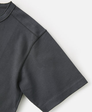 Dark gray henley short sleeve and side seam detail