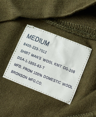 Olive men's wool knit shirt label tag, Medium