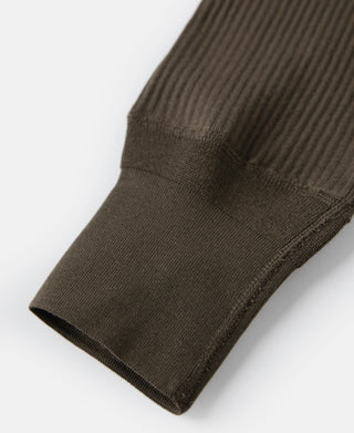 Olive-brown long sleeve cuff with ribbed knit texture