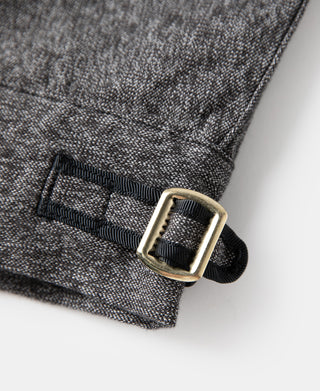 Salt-and-pepper cossack jacket cuff with square strap and metal buckle closure