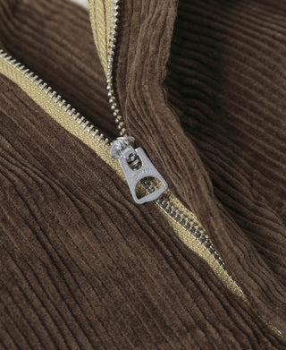 Brown corduroy trousers zipper fly with metal pull tab