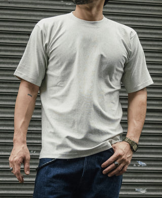 Gray crew-neck short-sleeve t-shirt, front view with straight hem