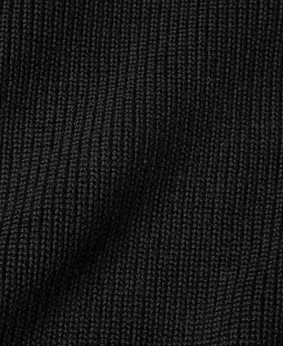 Black wool sweater textured knit fabric close-up