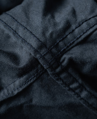 Navy fatigue shorts front closure with bartack stitching