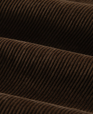 Brown 9-wale corduroy fabric detail for a zip-up jacket