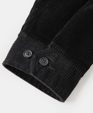 Black 9-wale corduroy zip-up jacket cuff with button placket