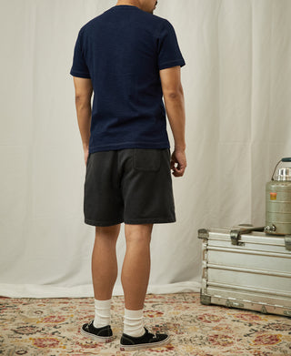 Indigo cotton t-shirt with crew neck, back view and short sleeves