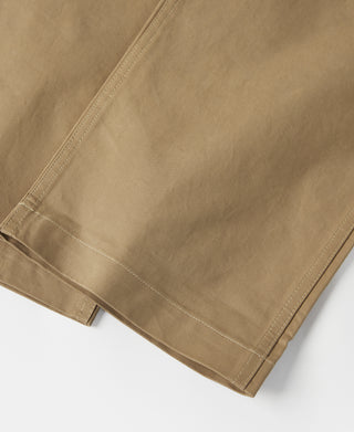 Khaki trouser hem with pressed crease and finished edge
