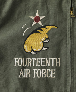 Olive jacket front with embroidered Fourteenth Air Force emblem