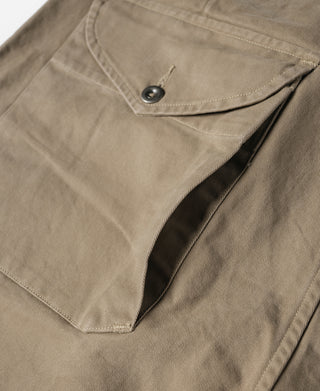 Khaki military trousers front pocket flap with button detail