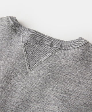 Gray ski sweater with V-inset neckline and ribbed crew collar