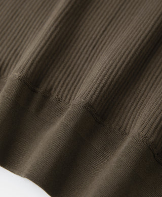 Ribbed hem with stitched detail on long sleeve henley, olive-brown