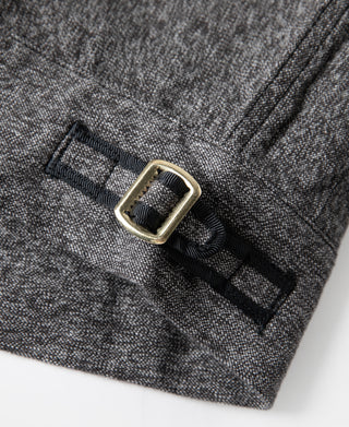Salt-and-pepper cossack jacket cuff strap with metal buckle and stitched loop