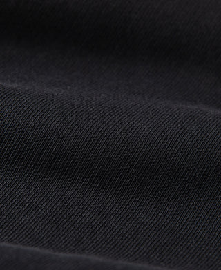 Black sweatshirt knit fabric close-up with ribbed collar texture