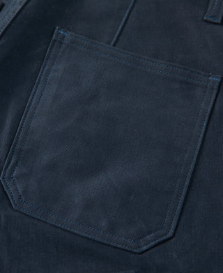 Navy deck pants with square front pocket and contrast topstitching