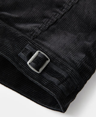 Black corduroy Cossack jacket cuff with adjustable strap and metal buckle