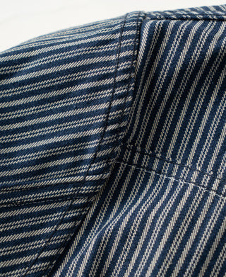 Striped cossack jacket back seam and topstitching along shoulder panel
