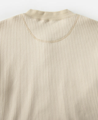 Apricot ribbed long-sleeve henley shirt, crew-like back neckline