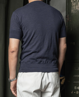 Navy short-sleeve henley T-shirt back view